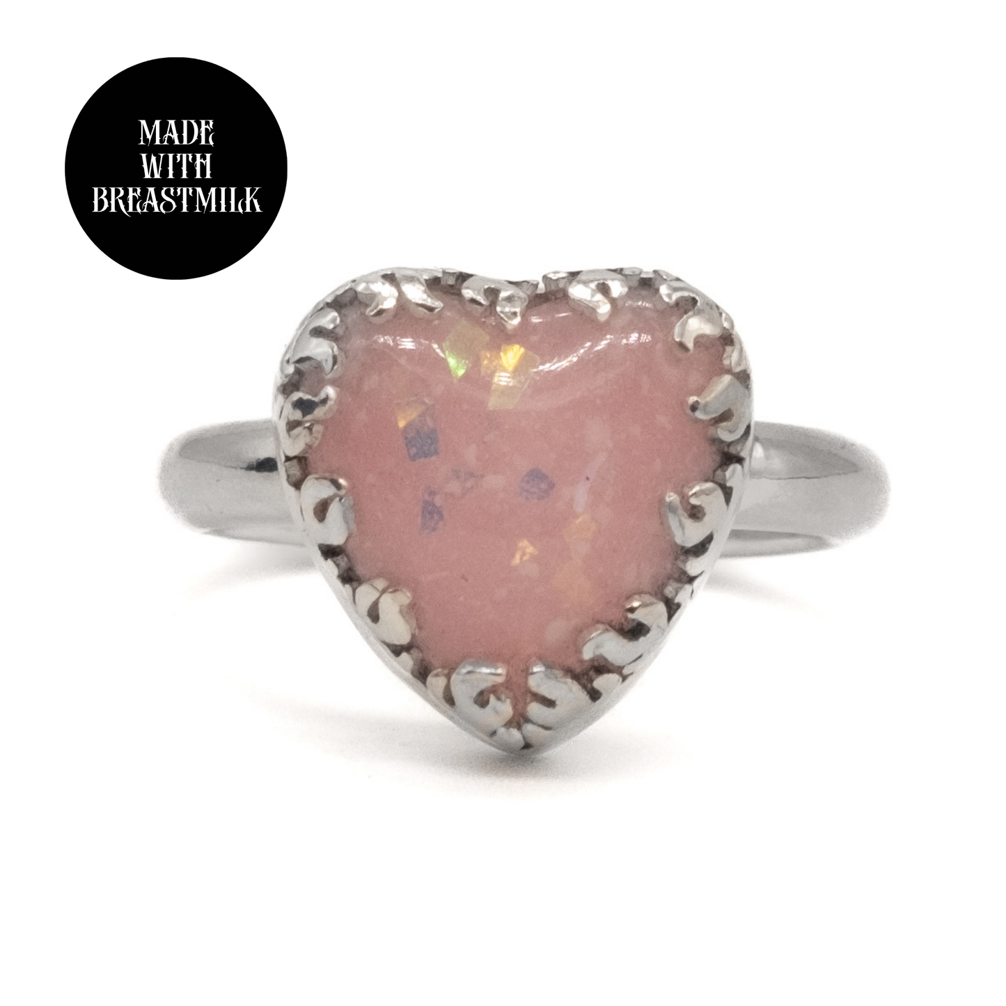 Mother of Flames Gothic Heart Breastmilk & Ashes Memorial Ring