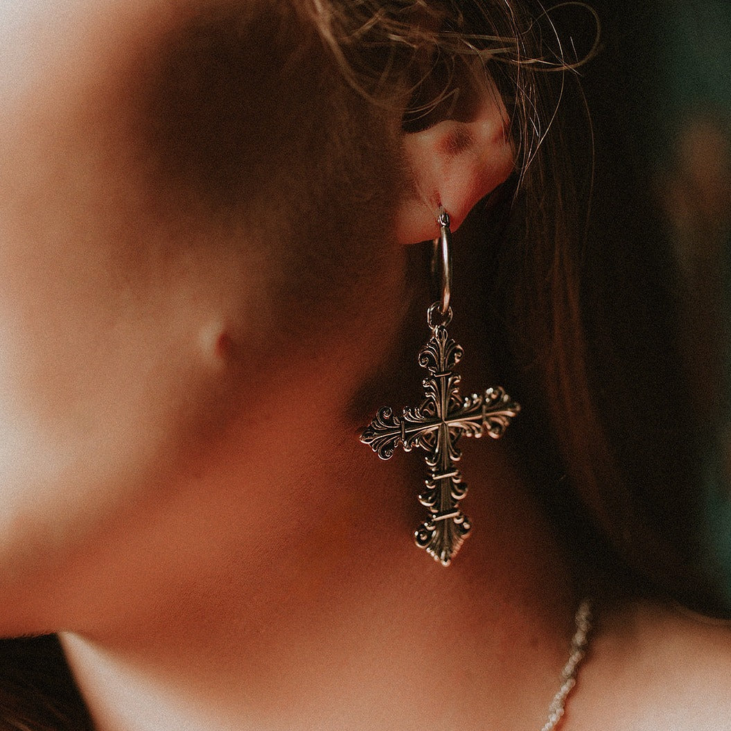 Lament Cross Hoop Earrings Mysticum Luna