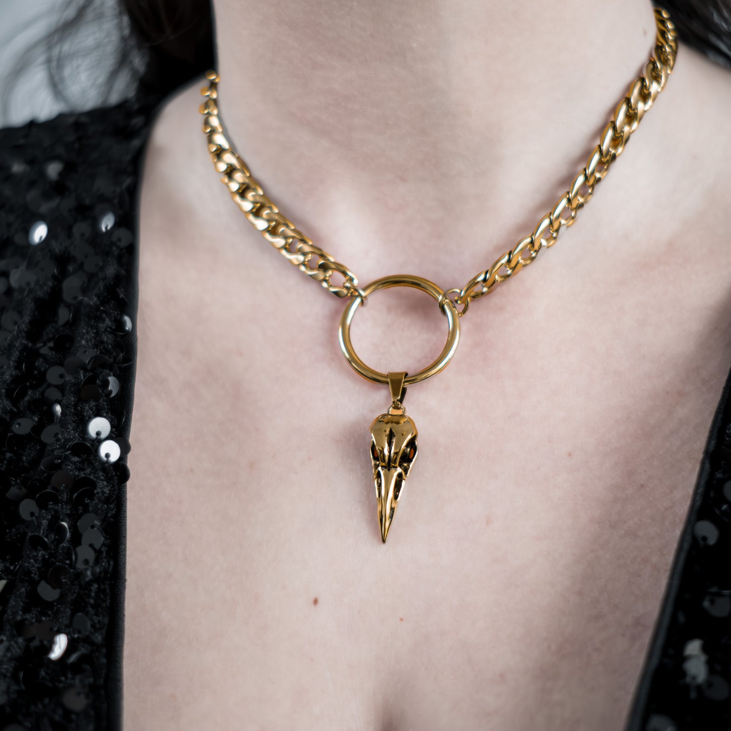 Gold Raven Bird Skull Choker