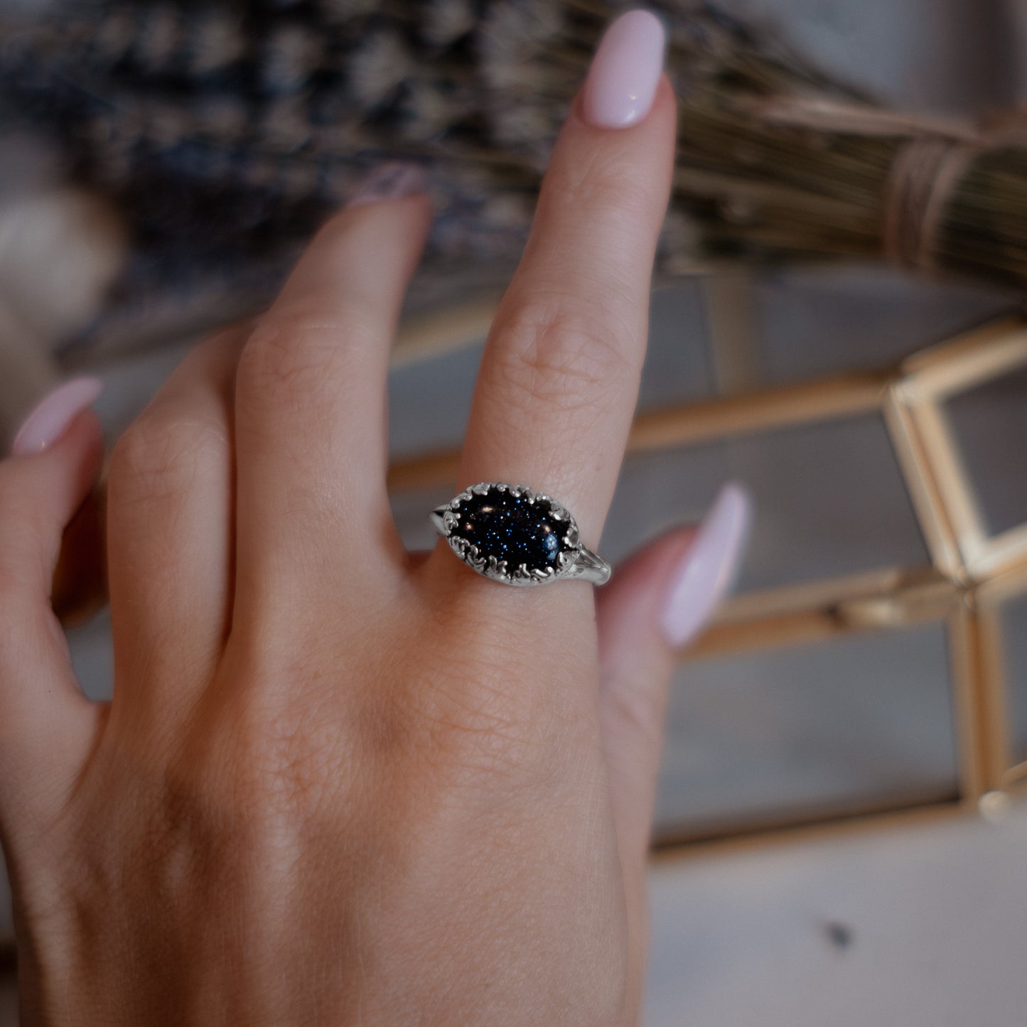 Blue Sandstone Flame Ring - size O