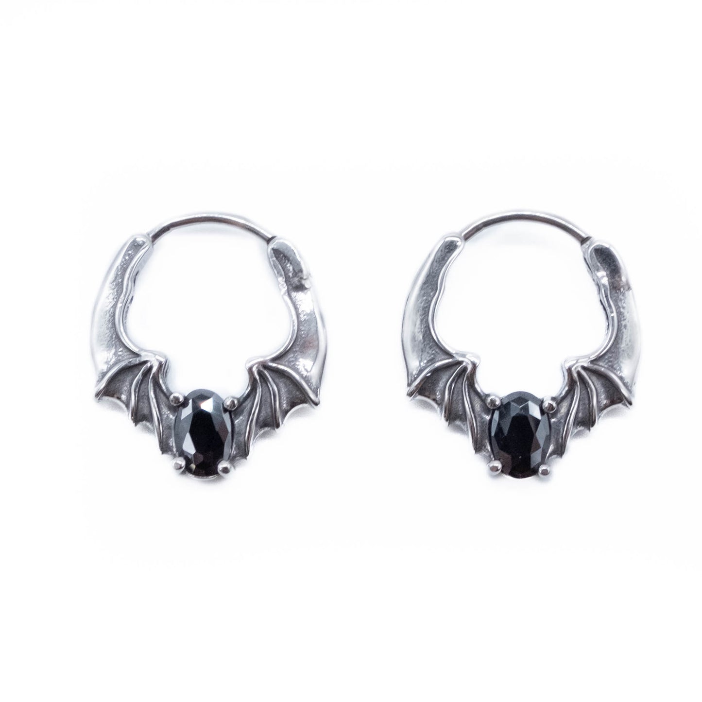 Black Gem Bat Hoop Earrings Mysticum Luna