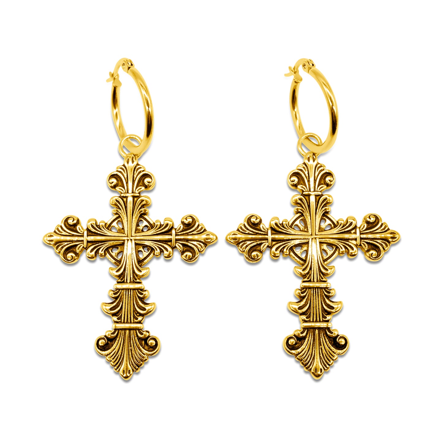 Lament Cross Hoop Earrings Gold Mysticum Luna