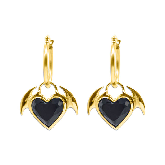 Nocturnal Succubus Gold Heart Hoop Earrings