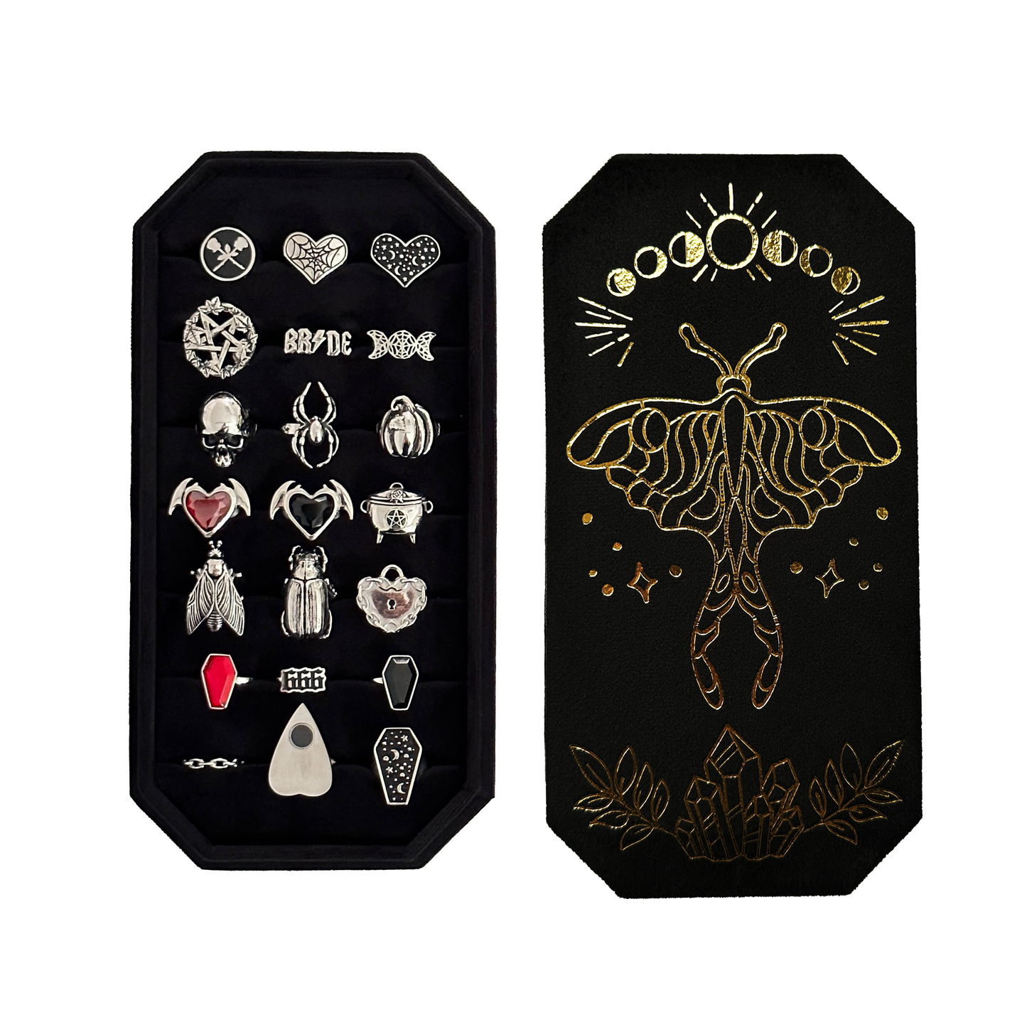 Moth and Moon Black Ring Holder Mysticum Luna