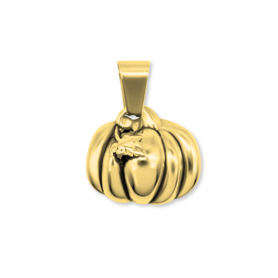 Gold pumpkin pendant on a white background