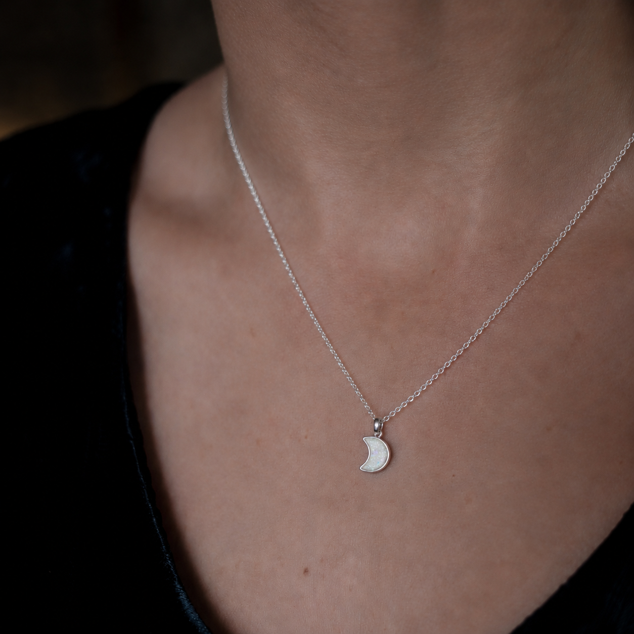 Veil of Luna Crescent Moon Breastmilk and Ashes Memorial Necklace