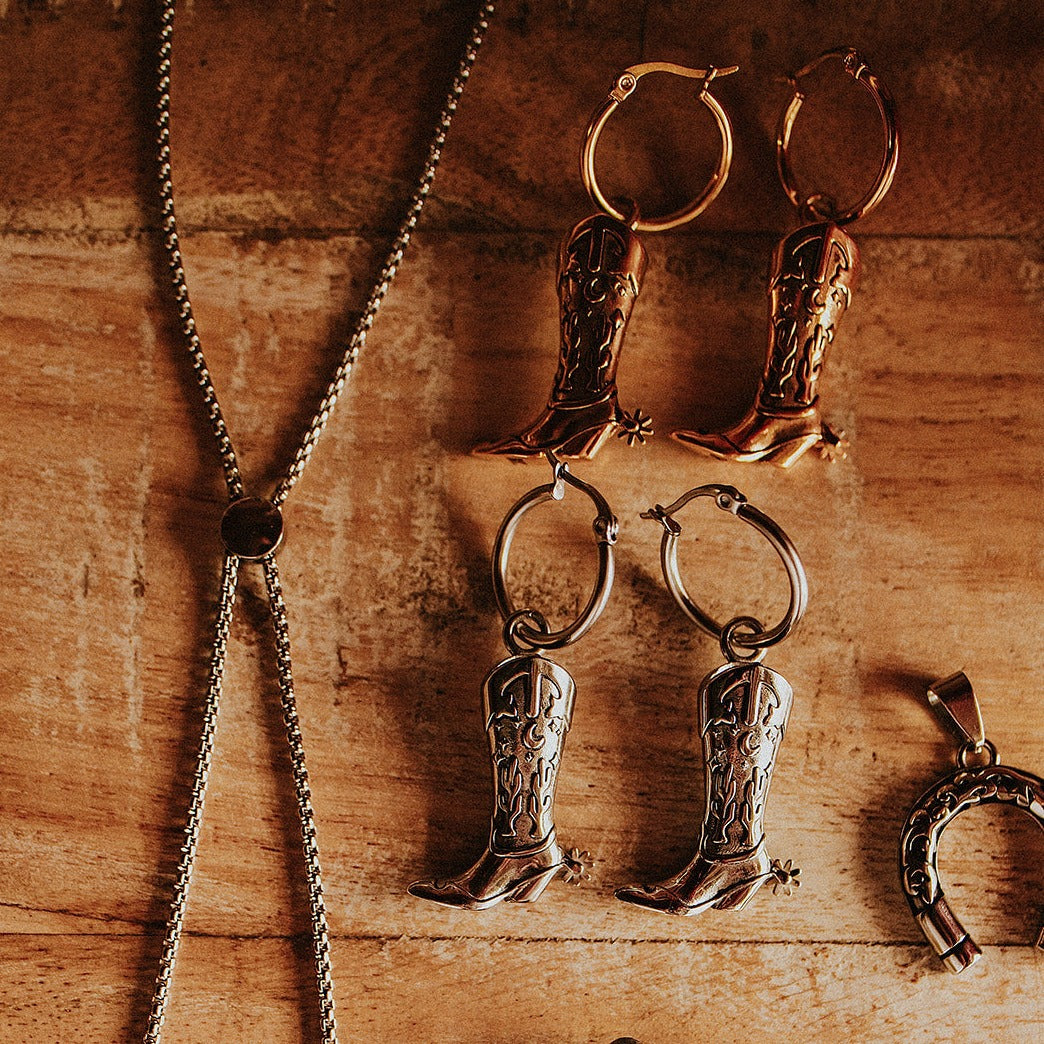 Hoedown Cowboy Boot Hoop Earrings Gold Mysticum Luna