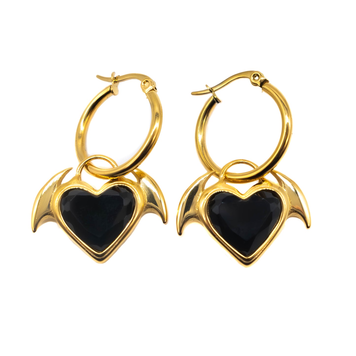 Nocturnal Succubus Gold Heart Hoop Earrings Mysticum Luna