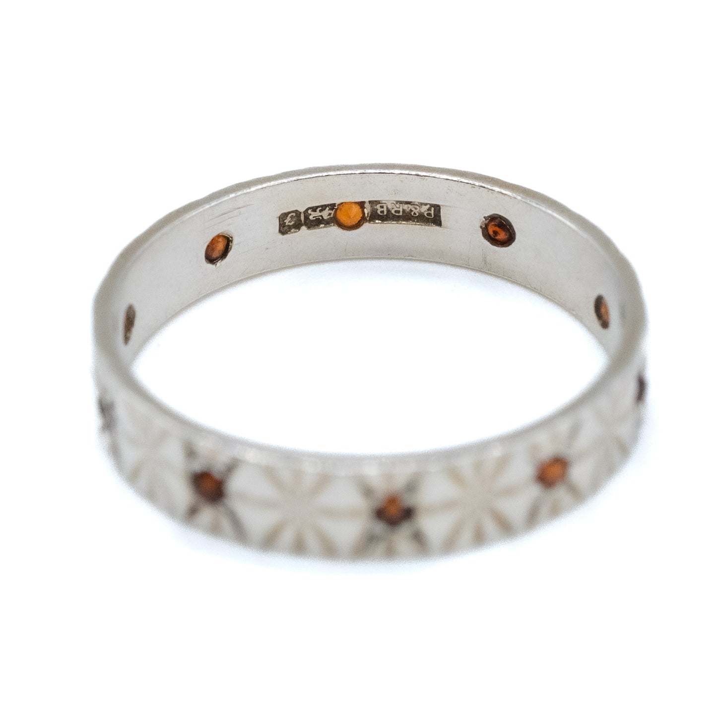 Sterling Silver Red CZ Star Set Band Ring - Size UK Q / US 8