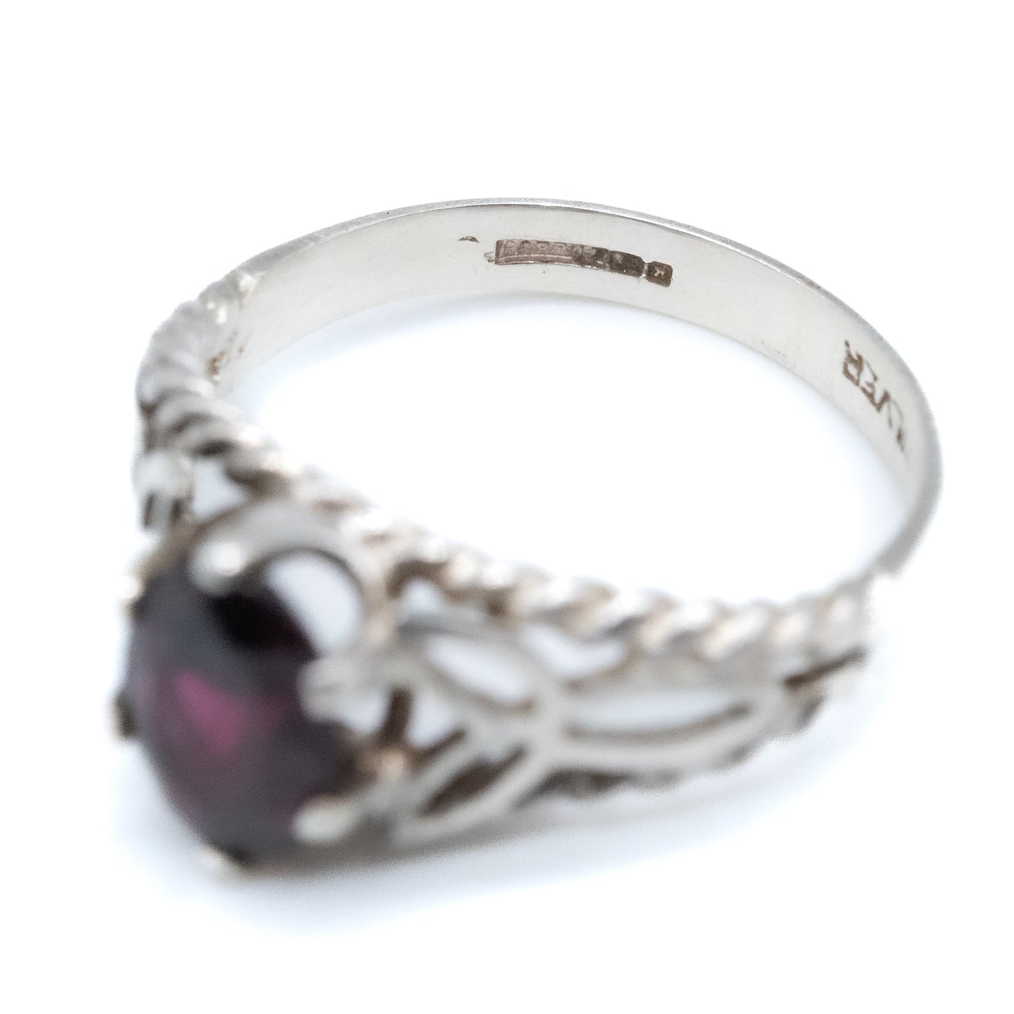 Sterling Silver Celtic Inspired Garnet Ring - Size UK O / US 7