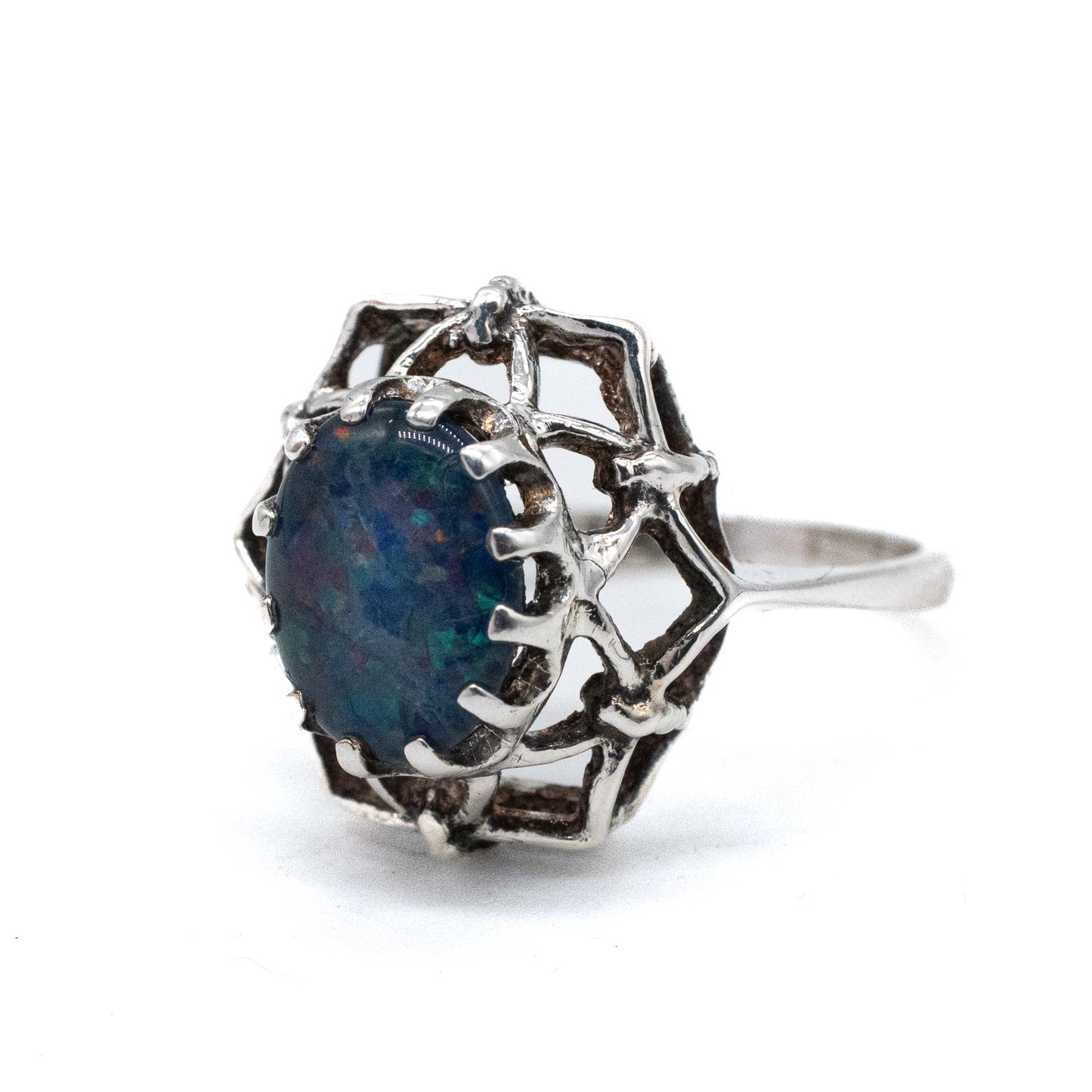 Sterling Silver Doublet Opal Ring - Size UK M / US 6