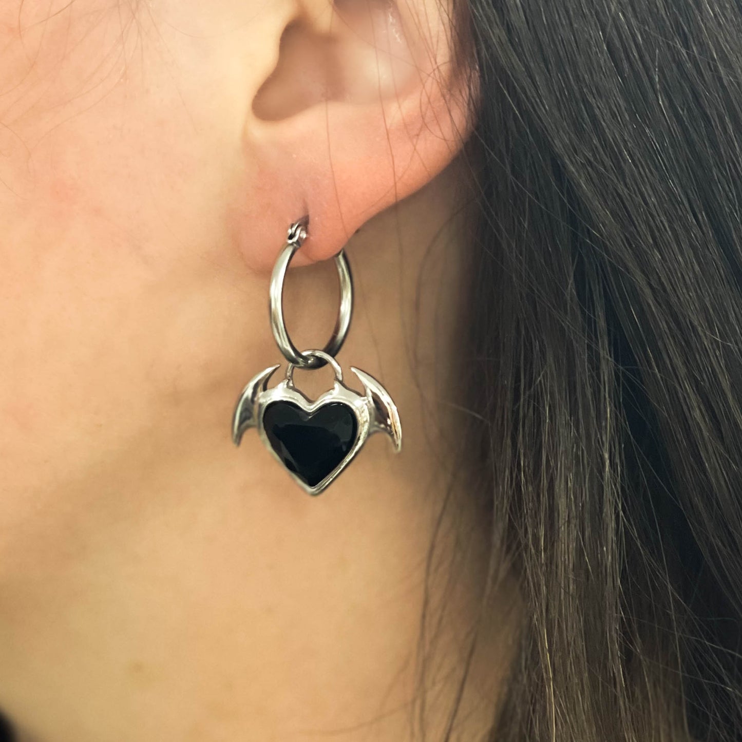 Nocturnal Succubus Heart Hoop Earrings Mysticum Luna