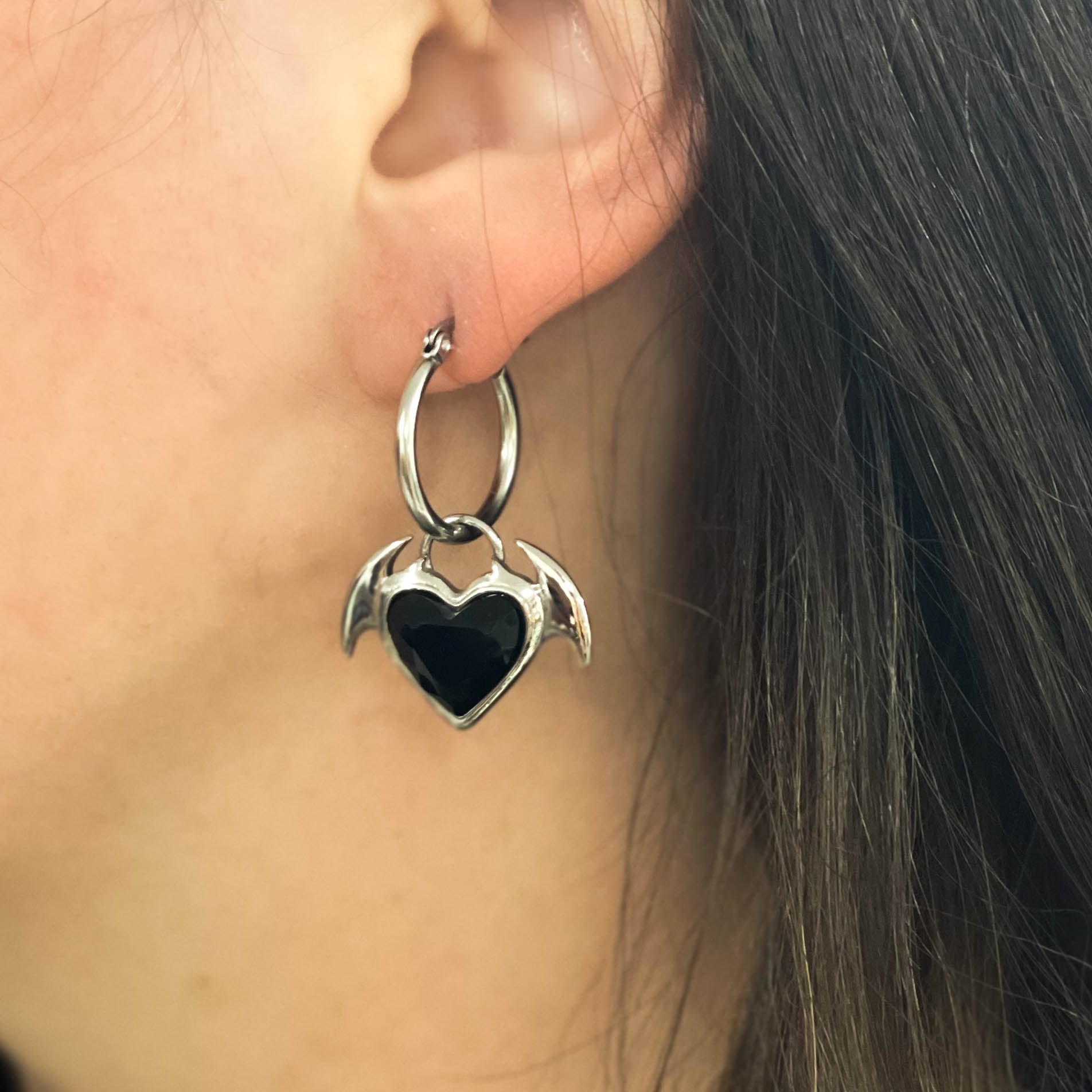 Nocturnal Succubus Heart Hoop Earrings Mysticum Luna