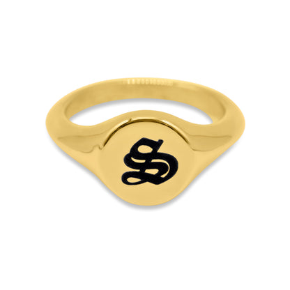 Gold Personalised signet circle Initial Ring