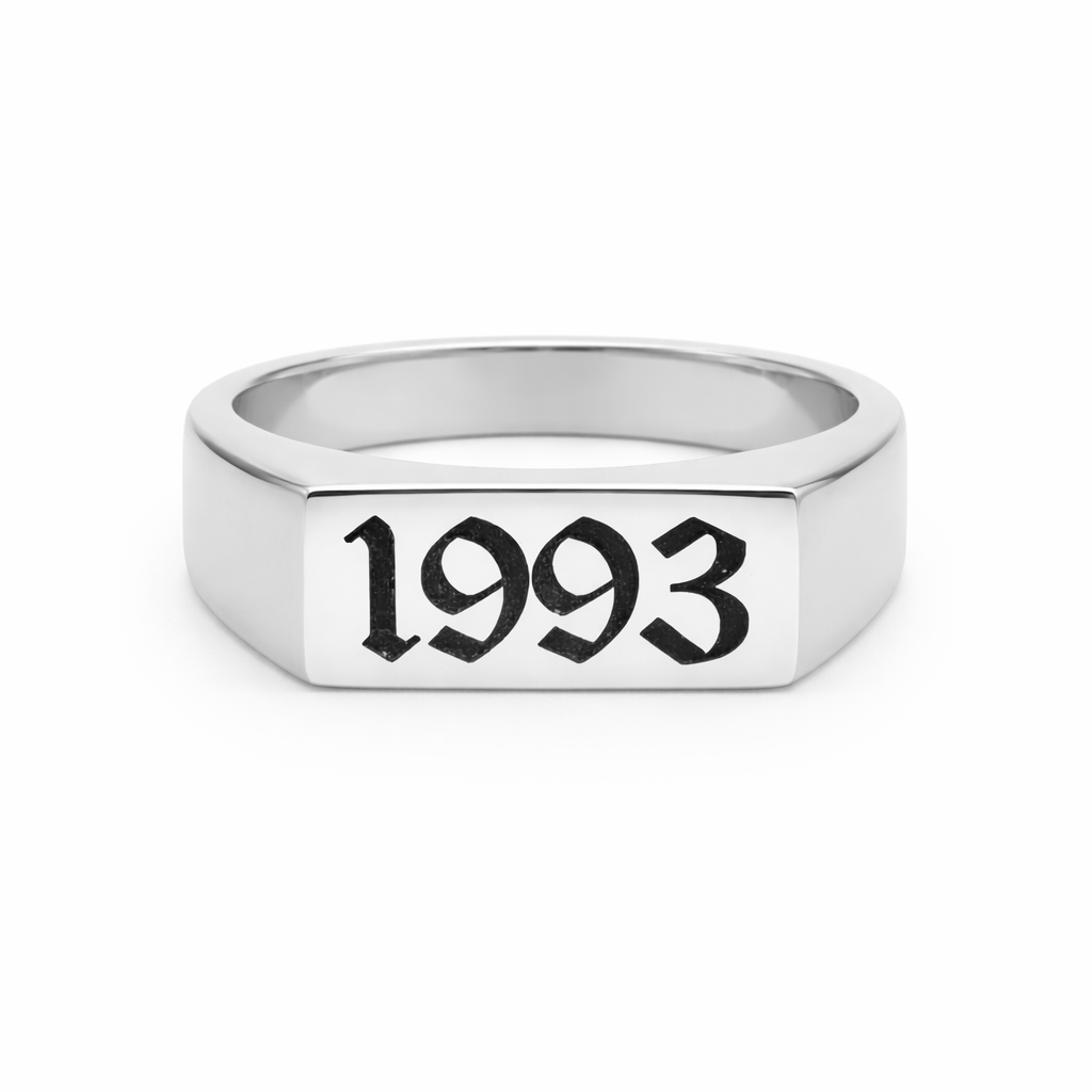 Personalised Year Rectangle Signet Ring | Mysticum Luna