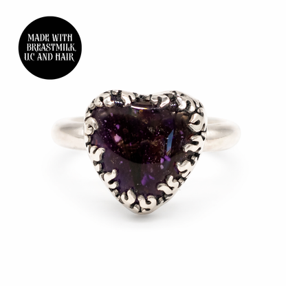 Mother of Flames Gothic Heart Breastmilk & Ashes Memorial Ring