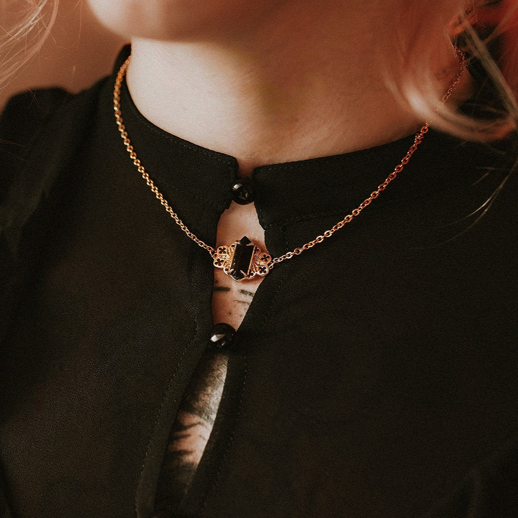 Repent Medieval Black Gemstone Gold Choker Necklace