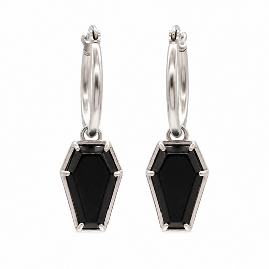 Crypt Black Coffin Hoop Earrings