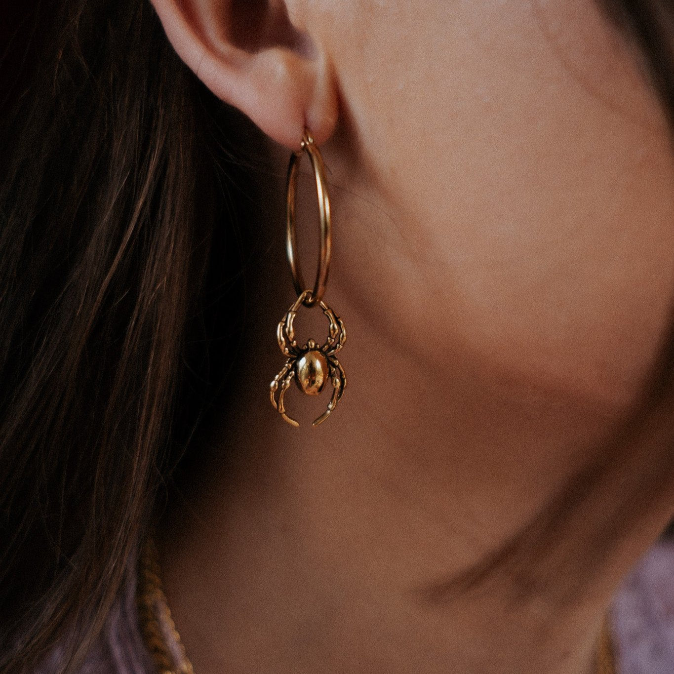 Gold Orb Weaver Spider Hoop Earrings mysticumluna2021