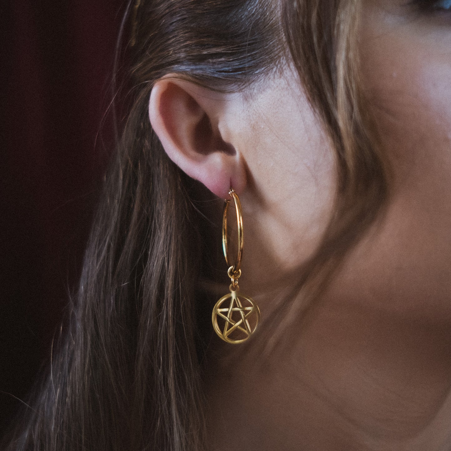 Gold Pentacle Hoop Earrings Mysticum Luna