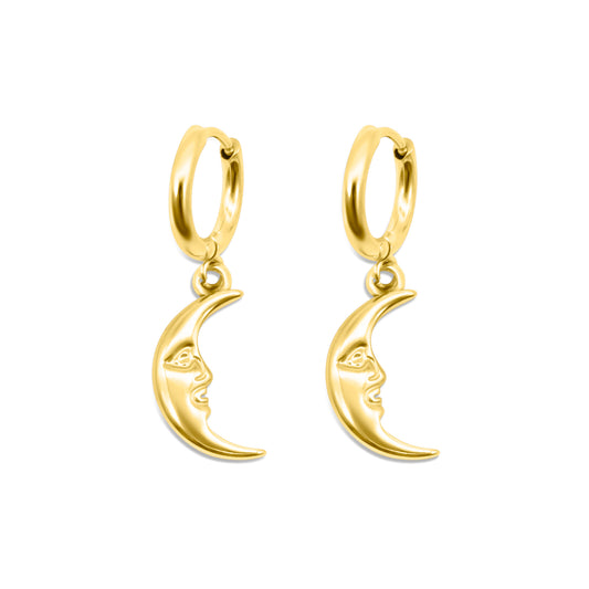 Gold Man in the Moon Hoop Earrings Mysticum Luna