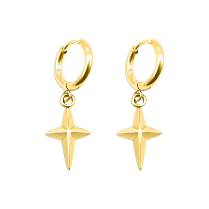 Gold North Star Hoop Earrings Mysticum Luna Gothic Jewellery