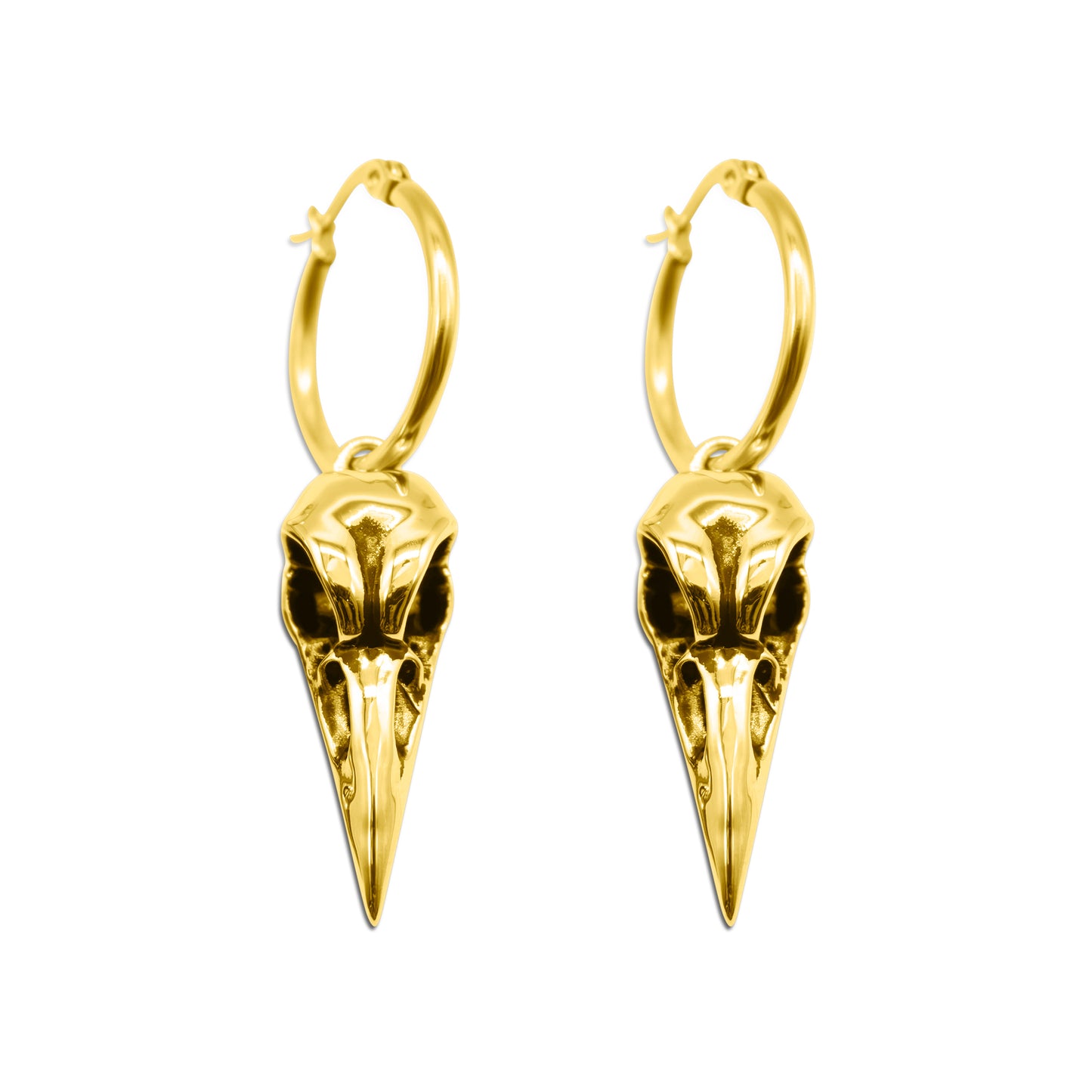 Gold Raven Bird Skull Earrings