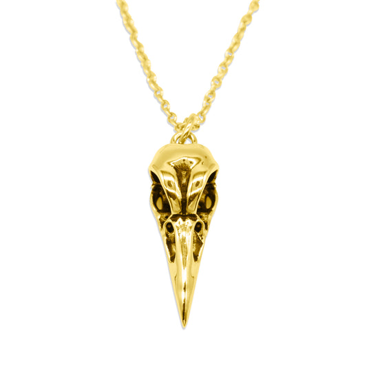 Gold Raven Bird Skull Necklace