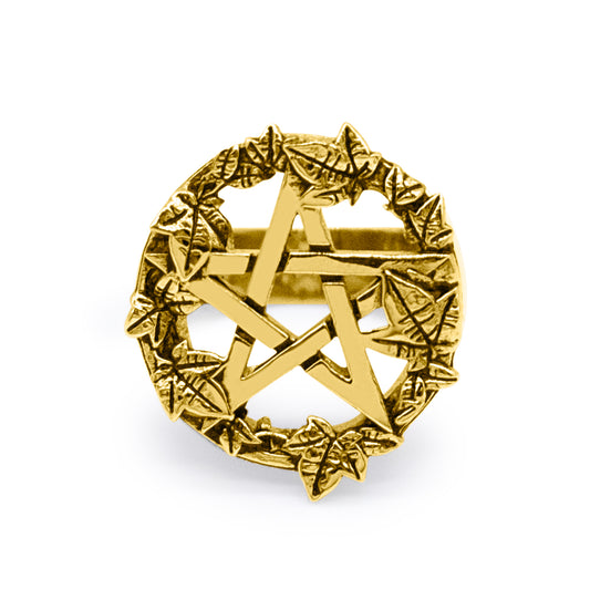 Gold Green Witch Pentacle Ring