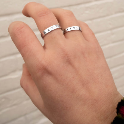 Hand Stamped Personalised Sterling Silver Name Ring