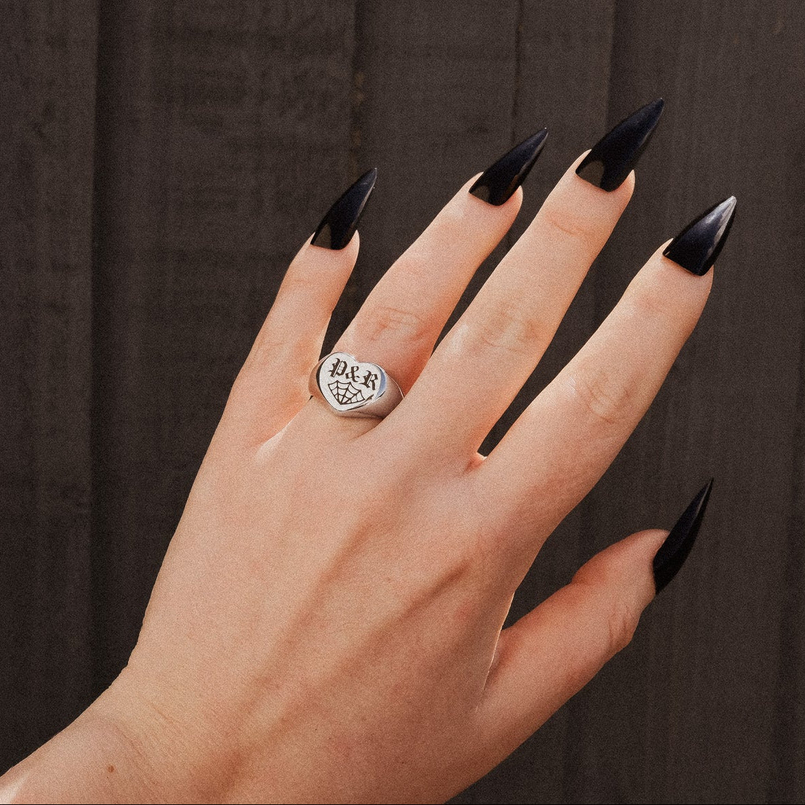Personalised Initial Spiderweb Heart Ring