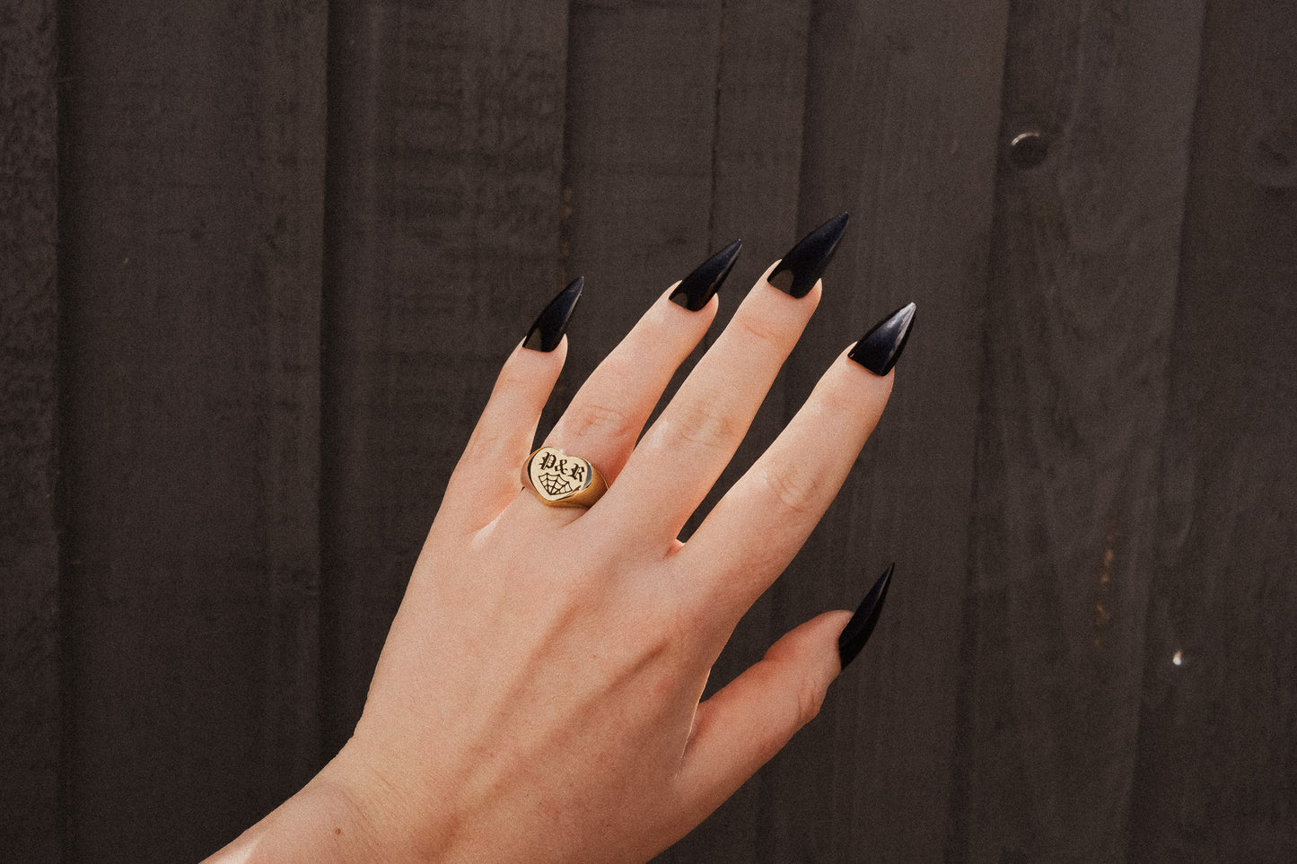 Gold Personalised Initial Spiderweb Heart Ring