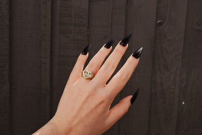 Gold Personalised Initial Spiderweb Heart Ring