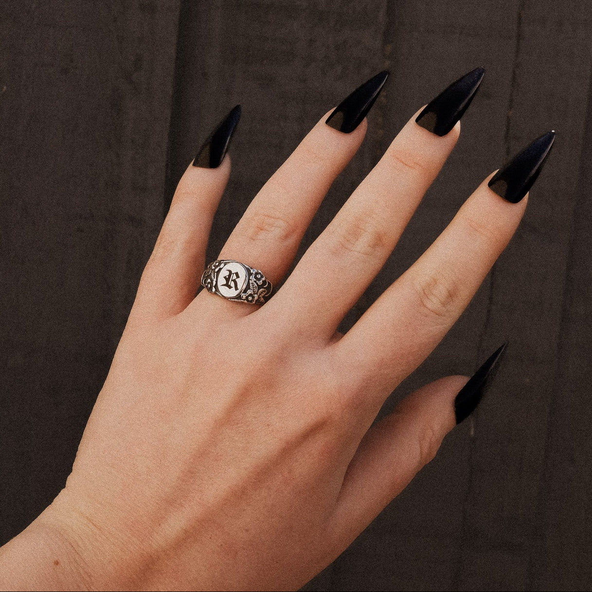 Personalised Ornate Oval Initial Ring