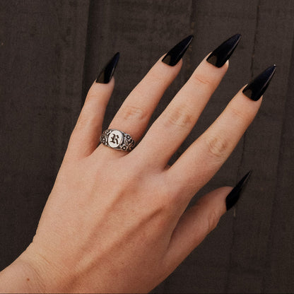 Personalised Ornate Oval Initial Ring