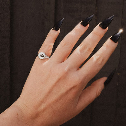 Personalised signet circle Initial Ring