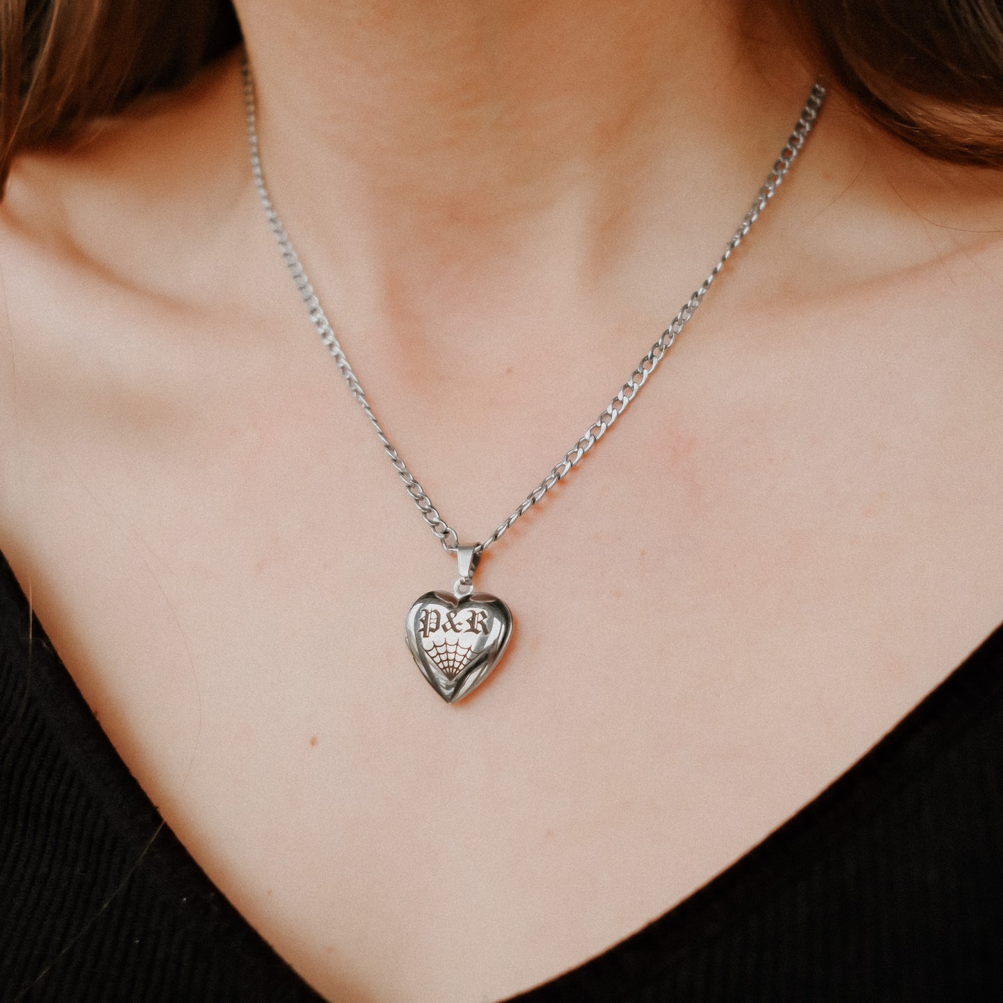 Personalised Initials Spiderweb Heart Locket