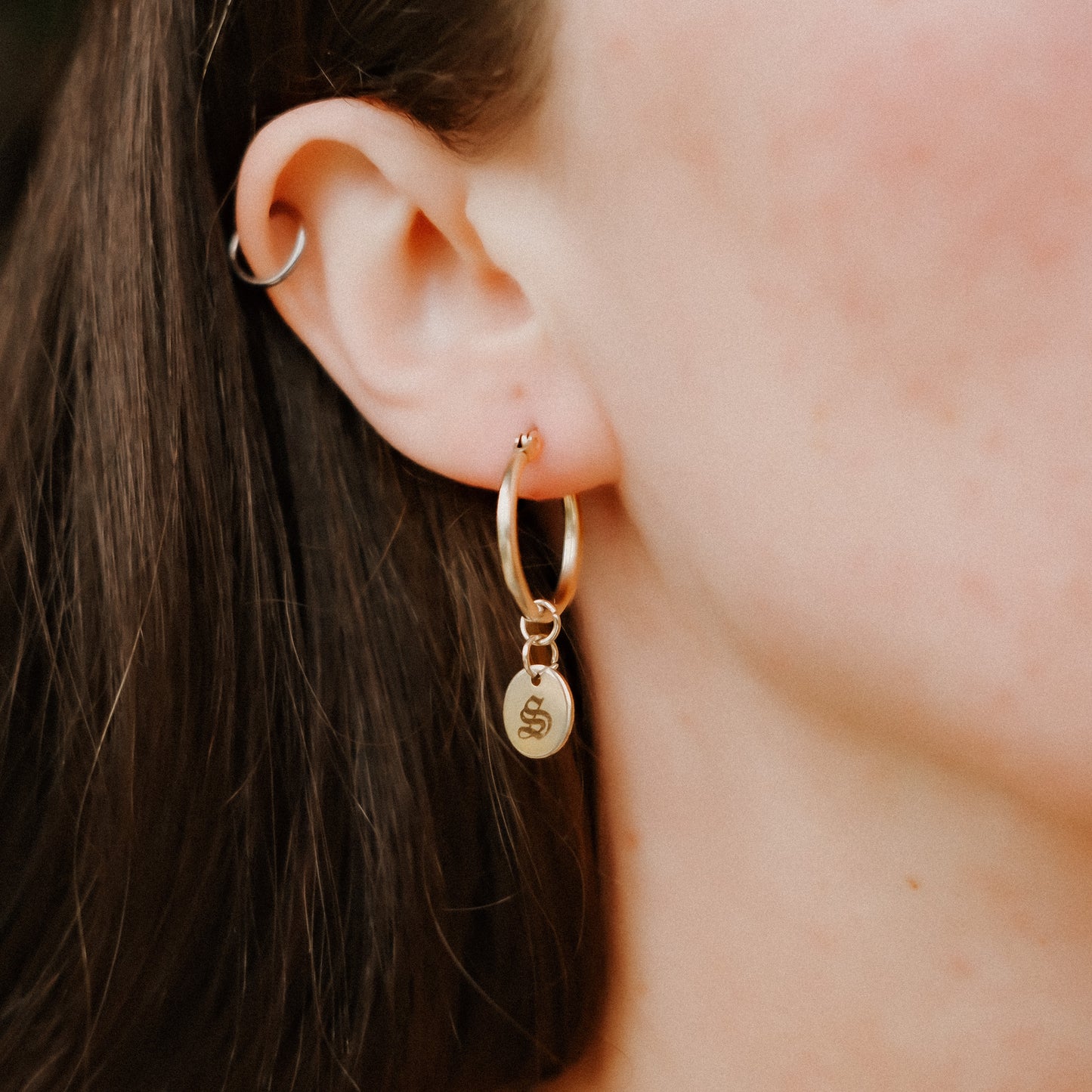 Personalised Gold Initial Disc Hoop Earrings
