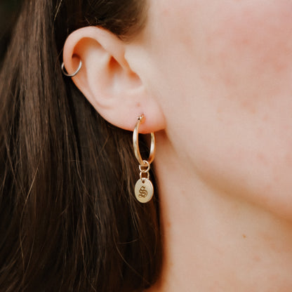 Personalised Gold Initial Disc Hoop Earrings
