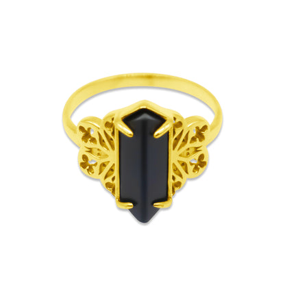 Repent Medieval Black Gemstone Gold Ring mysticumluna2021