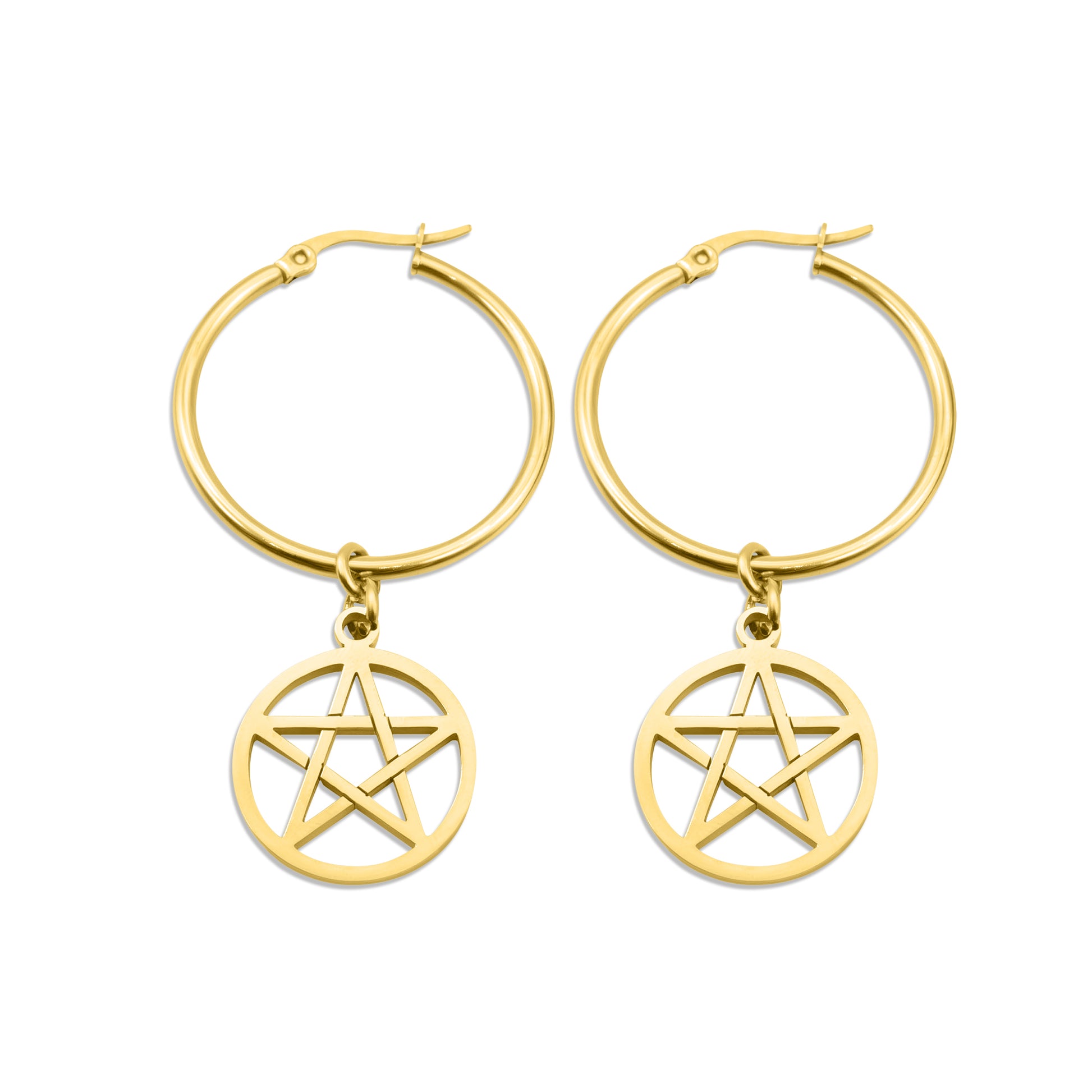 Gold Pentacle Hoop Earrings Mysticum Luna