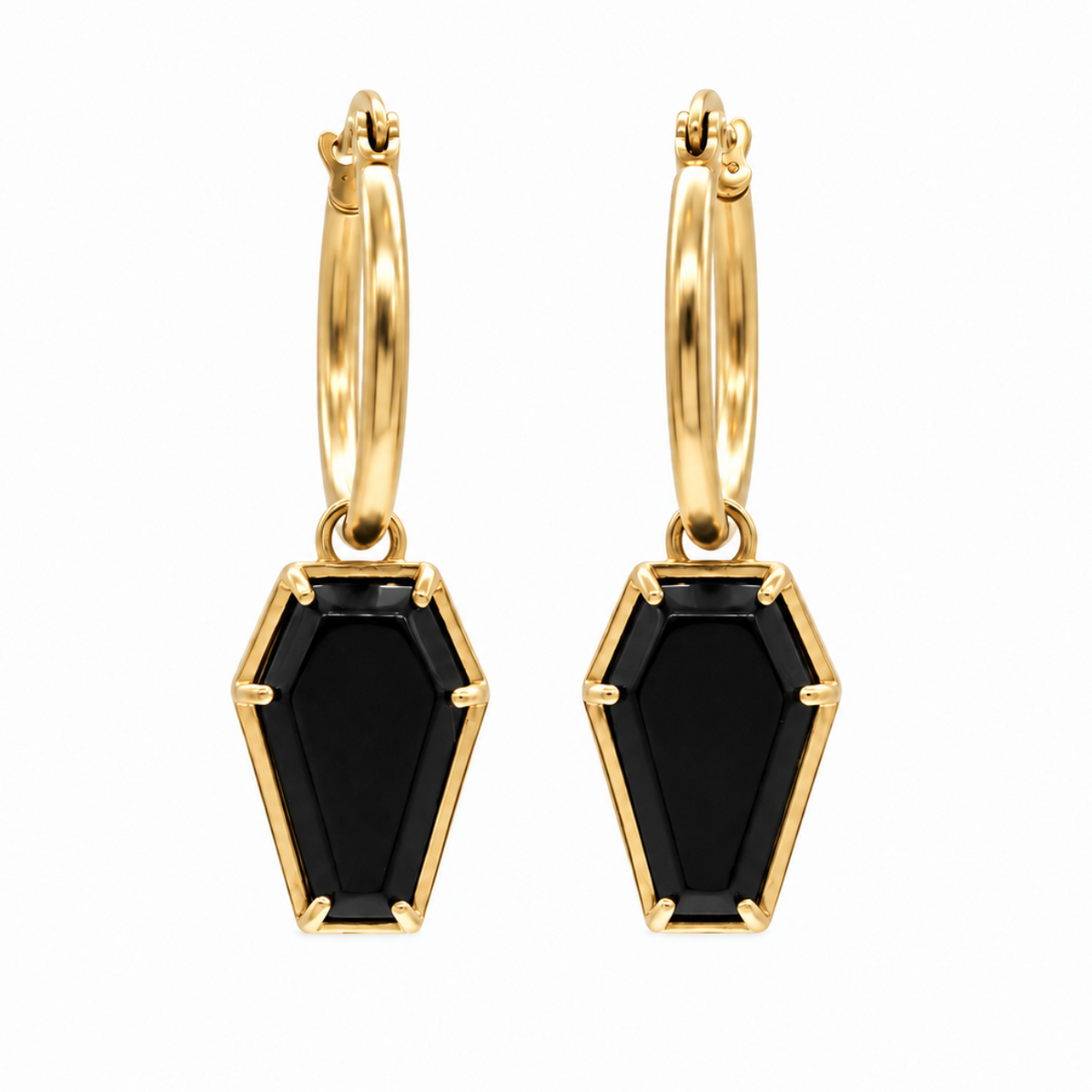 Gold Crypt Black Coffin Hoop Earrings
