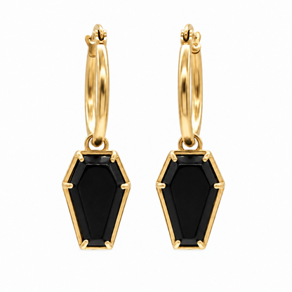 Gold Crypt Black Coffin Hoop Earrings