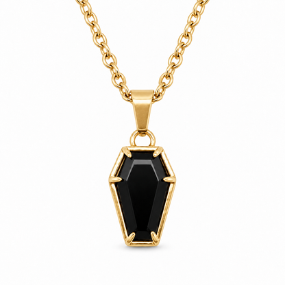 Gold Crypt Black Coffin Necklace