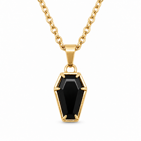 Gold Crypt Black Coffin Necklace