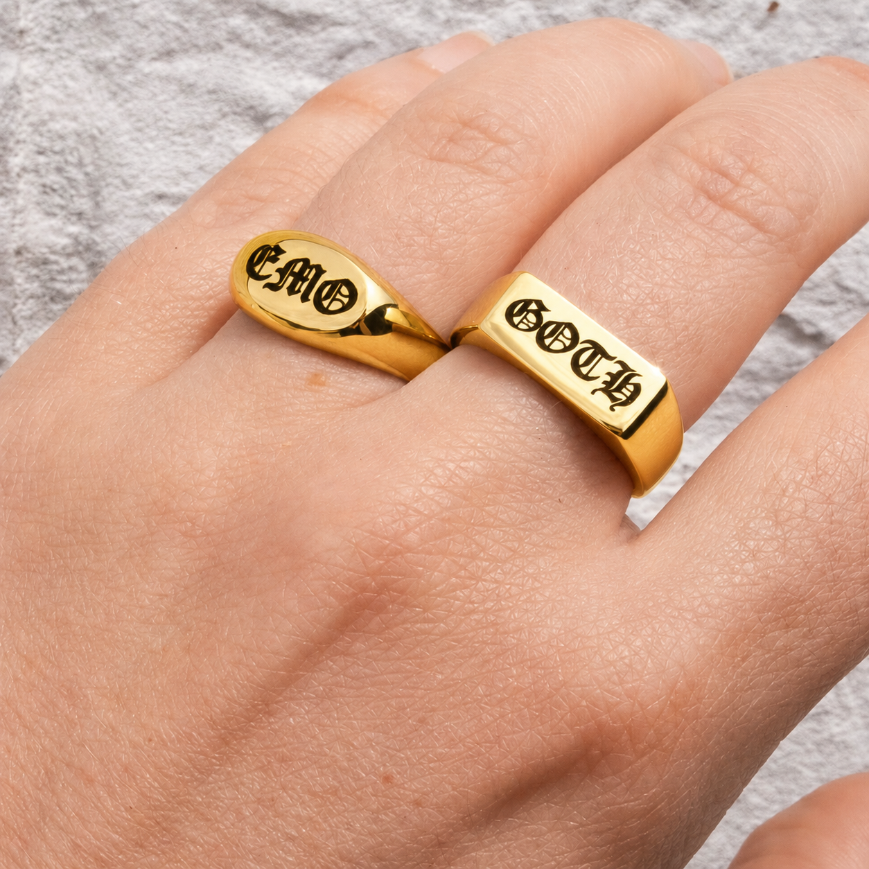 Gold Emo Old English Signet Ring