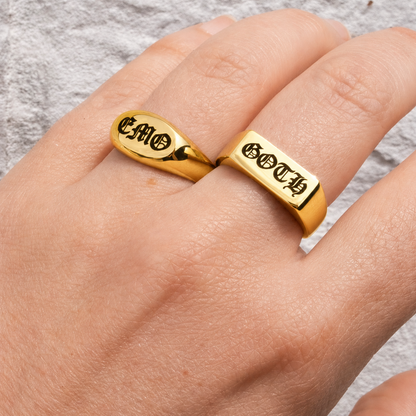 Gold Emo Old English Signet Ring