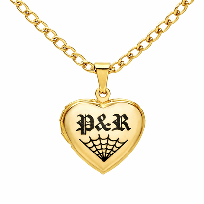 Gold Personalised Initials Spiderweb Heart Locket