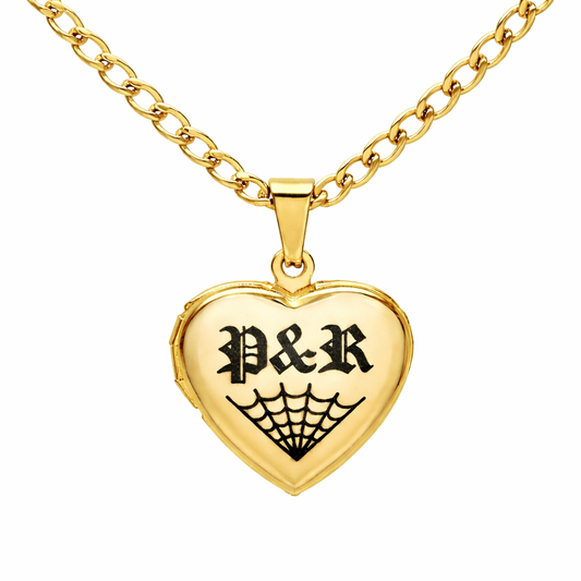 Gold Personalised Initials Spiderweb Heart Locket