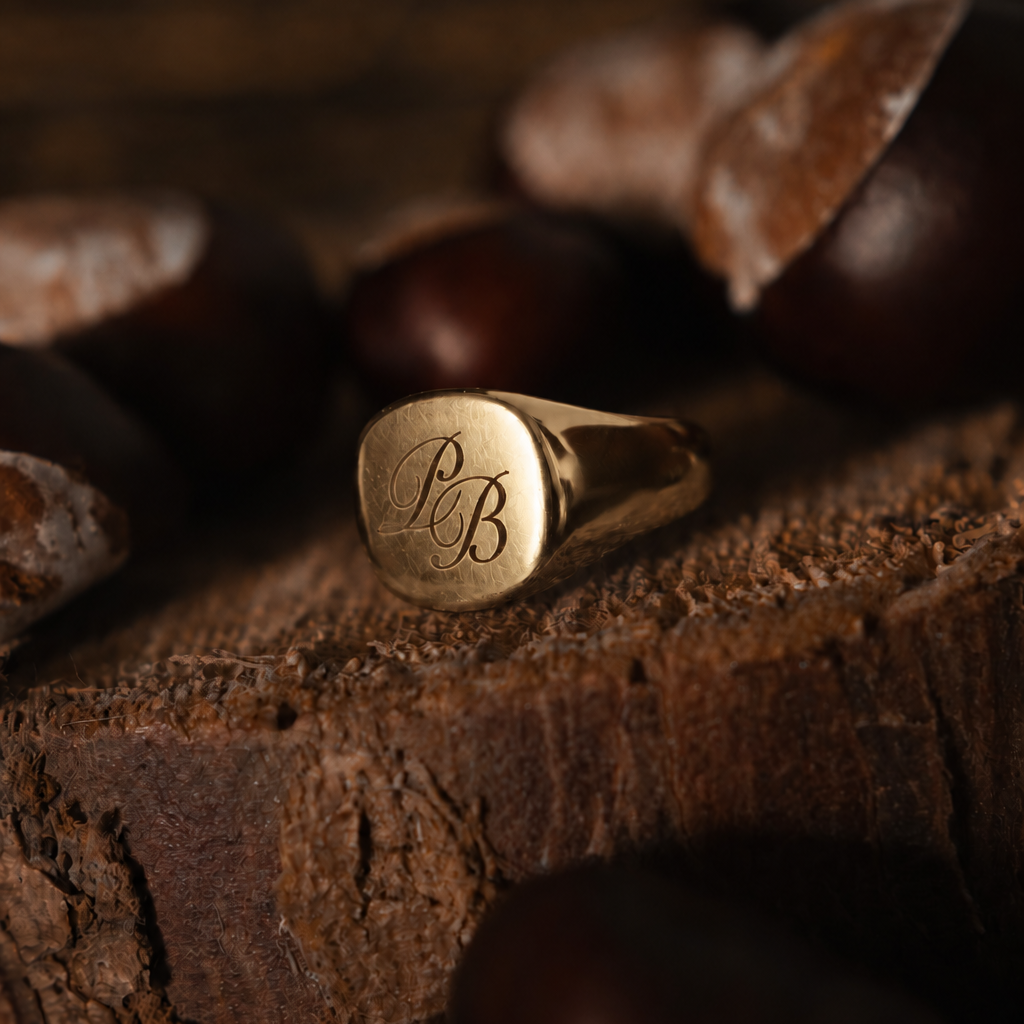 Gold Square Monogram Initials Ring